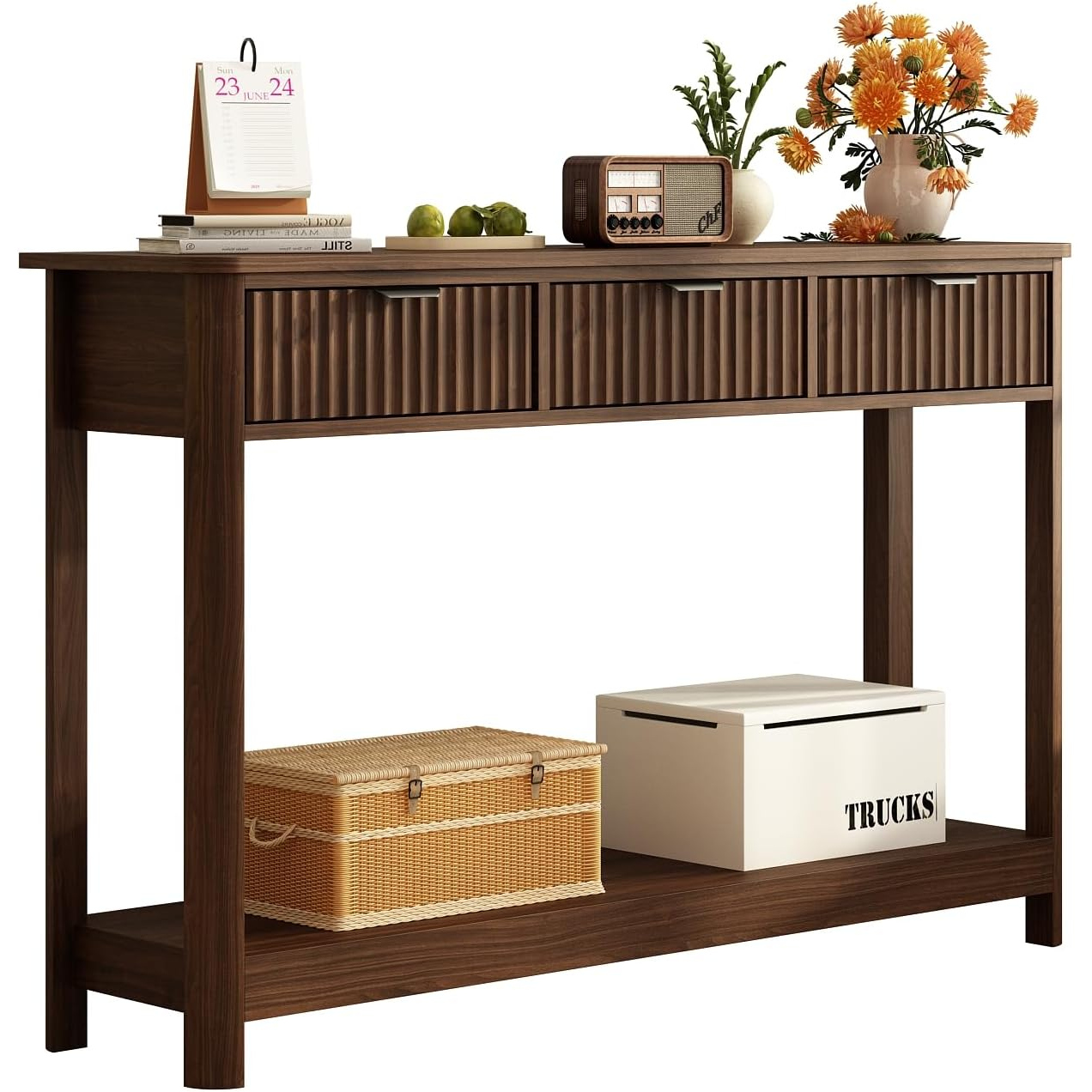 Desk Setup Minimalist - Mesa Consola de Madera Acanalada con